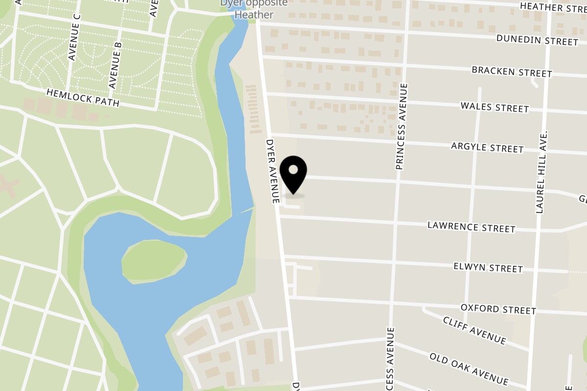 Map showing the location of 5 Herb Pizza on 500 Dyer Ave in Cranston